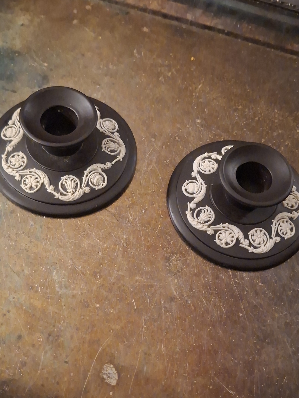 1965 Wedgwood Basalt Jasperware Candlesticks, C1965